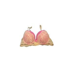 Hers By Herman Womens Pink Golden Lace Padded Lingerie Bra Size 36C